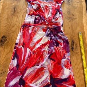 Evan Picone Red, Purple and White Twist-Front Midi Dress